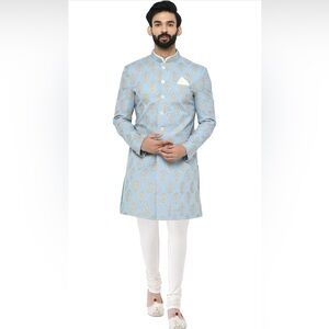 Men's Blue and Gold Sherwani